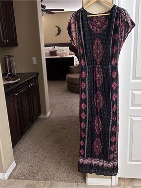 Lucky Brand Black Maxi Dress with Pink Pattern